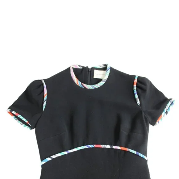 Mary Katrantzou Black Multicolor Contrast Piping Short Sleeve Dress Size 2 - Picture 5 of 6